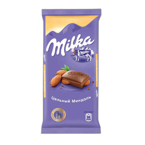 შოკოლადის ფილა /მილკა/ რძიანი შოკოლადი მთლიანი ნუშით 90გრ