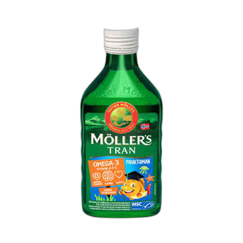 თევზის ქონი - MOLLERS COD LIVER OIL OMEGA-3, AROMA TUTTI FRUTTI, 250 ML