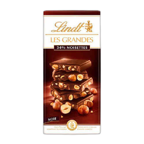 შოკოლადის ფილა შავი, მთლიანი თხილით /ლინდტი/ 150გ