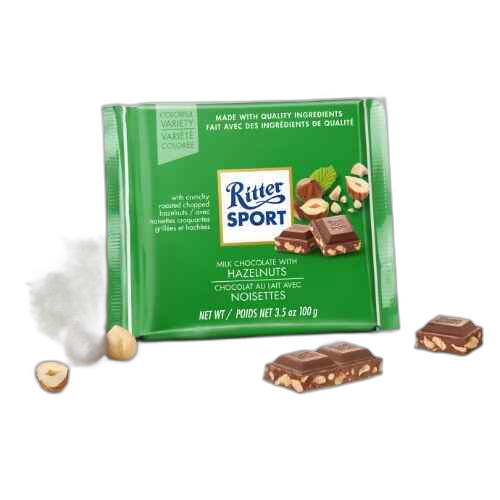 შოკოლადის ფილა რძიანი ნატეხი თხილით 100 გრ რიტერ სპორტი