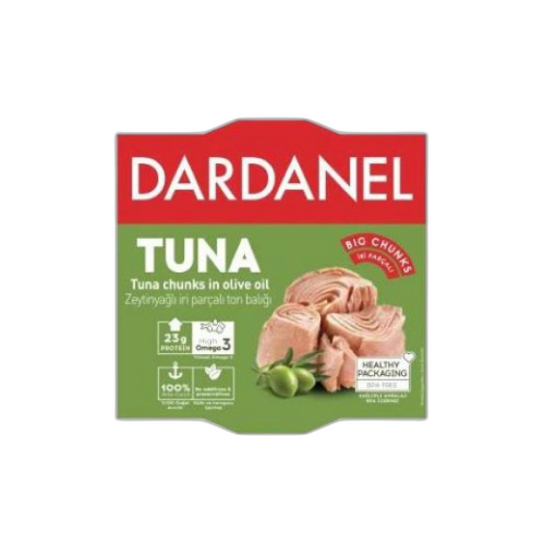 თევზის კონსერვი /დარდანელი/ თინუსის ნაჭრები ზეითუნის ზეთში 150გრ