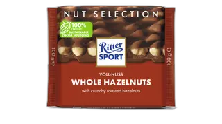 RITTER SPORT რძიანი შოკოლადი მთლიანი თხილით-100გ/4000417700001