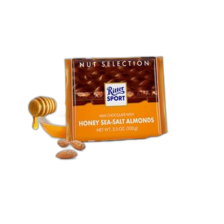 RITTER SPORT რძიანი შოკოლადის ფილა ნუშით და თაფლით-100გ/4000417704009