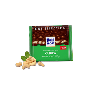 RITTER SPORT რძიანი შოკოლადის ფილა მარილიანი ქეშიუ-100გ/4000417707000