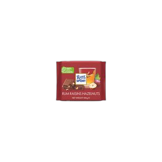 RITTER SPORT შოკოლადის ფილა რომით ქიშმიშით და თხილით 100გრ/4000417012005