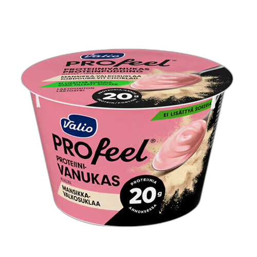 პროტეინის პუდინგი/Valio/ "Profeel" შოკოლადის და მარწყვის არომ. /დამ. შაქრის გარეშე, ულაქტოზო 6*180გ