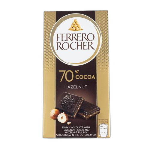 შავი შოკოლადის ფილა / FERRERO ROCHER / 70 % / თხილით/ 8*90გ