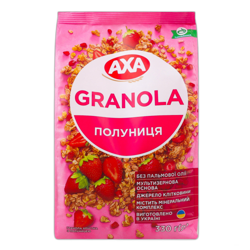 მიუსლი / პრემიუმ გრანოლა / თაფლის მარწყვით / AXA / 330გ 1*12 პაკეტი