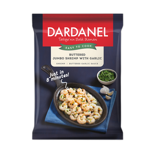 კრევეტები/ Dardanel/ დიდი ზომის კრევეტები ნივრით და კარაქით 10*250გრ