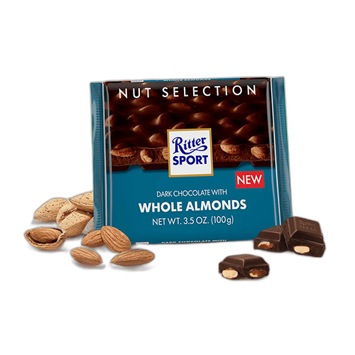 შოკოლადი - Ritter Sport /რიტერ სპორტი/ შავი მთლიანი ნუშით 100 გ