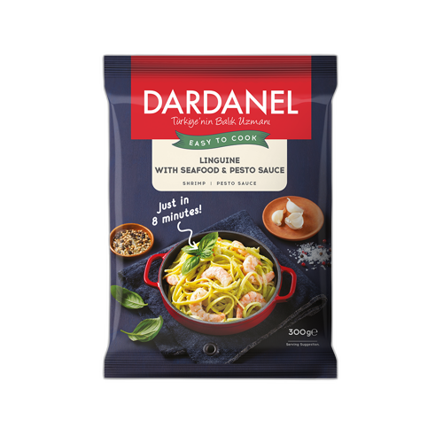 ზღვის პროდუქტების პასტა/ დარდანელი/ "ლინგუინი" კრევეტებით და პესტოს სოუსით 10*300გრ