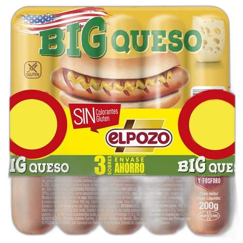 სოსისი /Elpozo/ ყველით "QUESO" (ღორისა(35%) და ინდაურის(19%) შერეული) უგლუტენო (3*200) 12*600გ