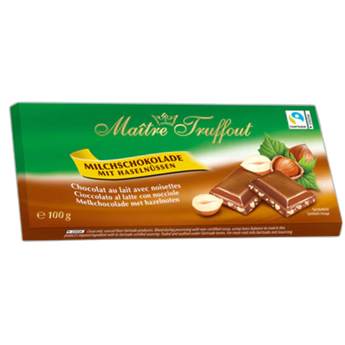 შოკოლადის ფილა/ Maître Truffout / რძიანი, ტყის თხილის ნატეხებით 20*100გ