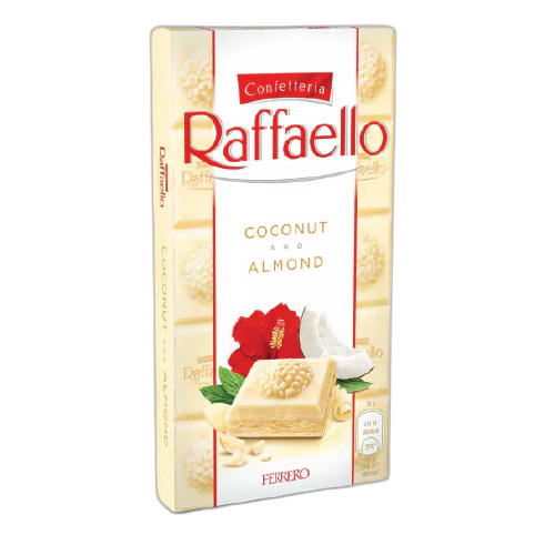 შოკოლადის ფილა / RAFFAELLO /თეთრი შოკოლადი ქოქოსით და ნუშით , 8*90გ