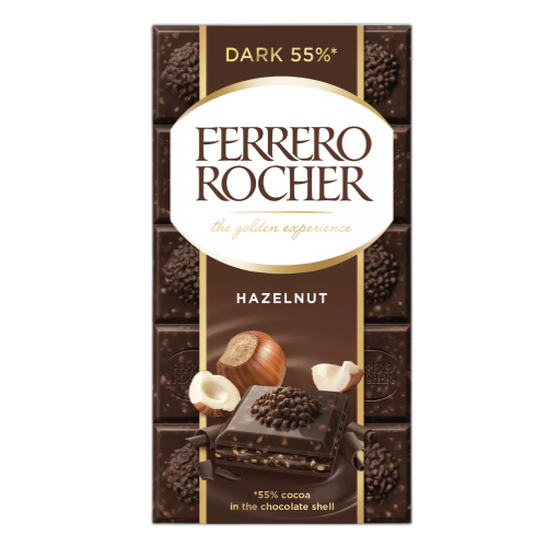 შოკოლადის ფილა / FERRERO ROCHER / შავი შოკოლადი თხილით, 8*90გ
