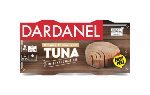 თევზის კონსერვი /დარდანელი/შებოლილი თინუსი მზესუმზირის ზეთში /2*12*140 გრ