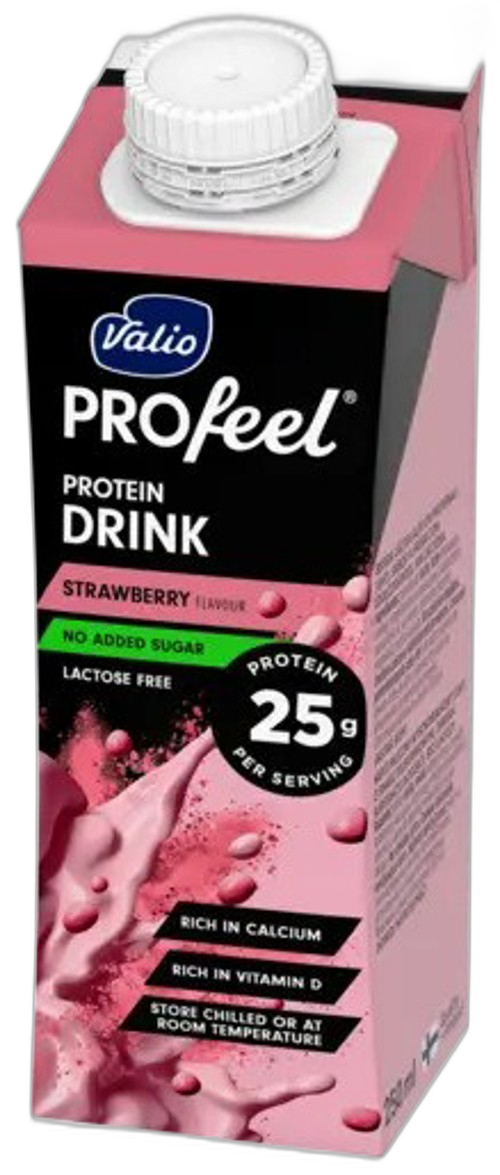 პროტეინის სასმელი /Valio/ "Profeel" მარწყვის/ უშაქრო, ულაქტოზო / 15*250 მლ