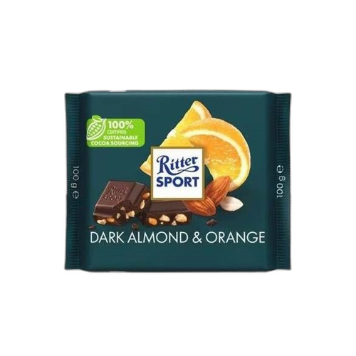 შოკოლადი - Ritter sport/რიტერ სპორტი/ შავი,ნუშით და ფორთოხლით - 100 გ