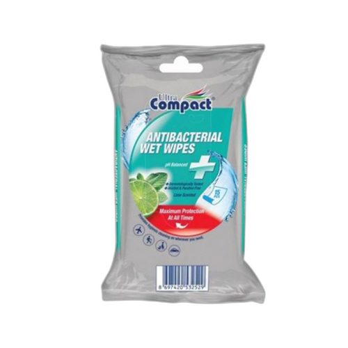 სველი ხელსახოცი 'კომპაქტი' ლაიმით, ანტიბაქტერიული 15 ც