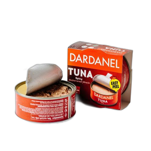 თინუსის ცხარე კონსერვი/ დარდანელი/ მზესუმზირის ზეთში 24*140გ