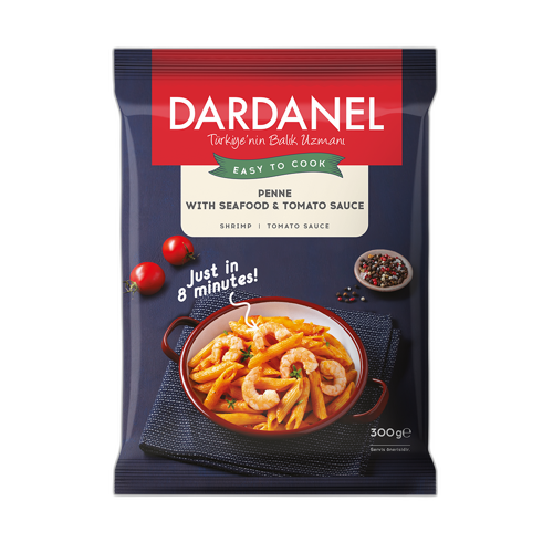 ზღვის პროდუქტების პასტა/ დარდანელი/ "პენე" კრევეტებით და პომიდვრის სოუსით 10*300გრ