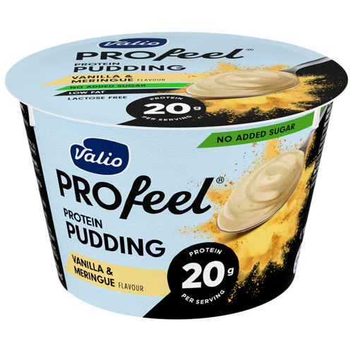 პროტეინის პუდინგი/Valio/ "Profeel" ვანილის მირინგით 0.2% /უშაქრო, ულაქტოზო 6*180 გრ