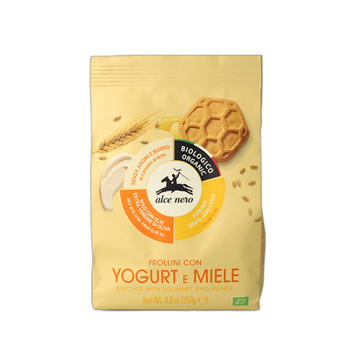 ორგანული ფხვიერი ორცხობილა Alce Nero იოგურტითა და თაფლით 250გ