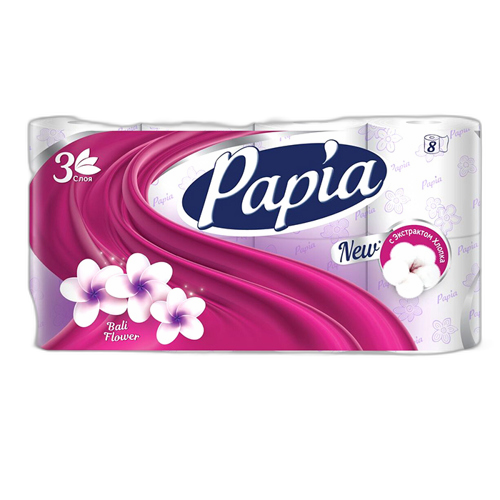 ტუალეტის ქაღალდი 'პაპია' ყვავილის, 3-ფენა