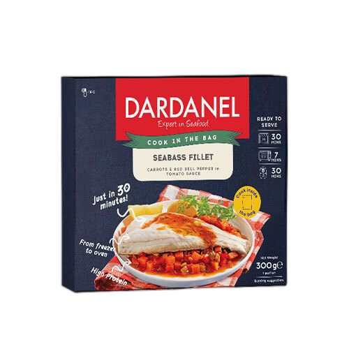 დორადოს ფილე/Dardanel/სტაფილოთი და წითელი ბულგარული წიწაკით, ტომატის სოუსში 8*300გ