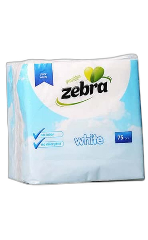 ხელსახოცი / ZEBRA / White / 33*33 75 pcs  / (ზებრა ხელსახოცი თეთრი)