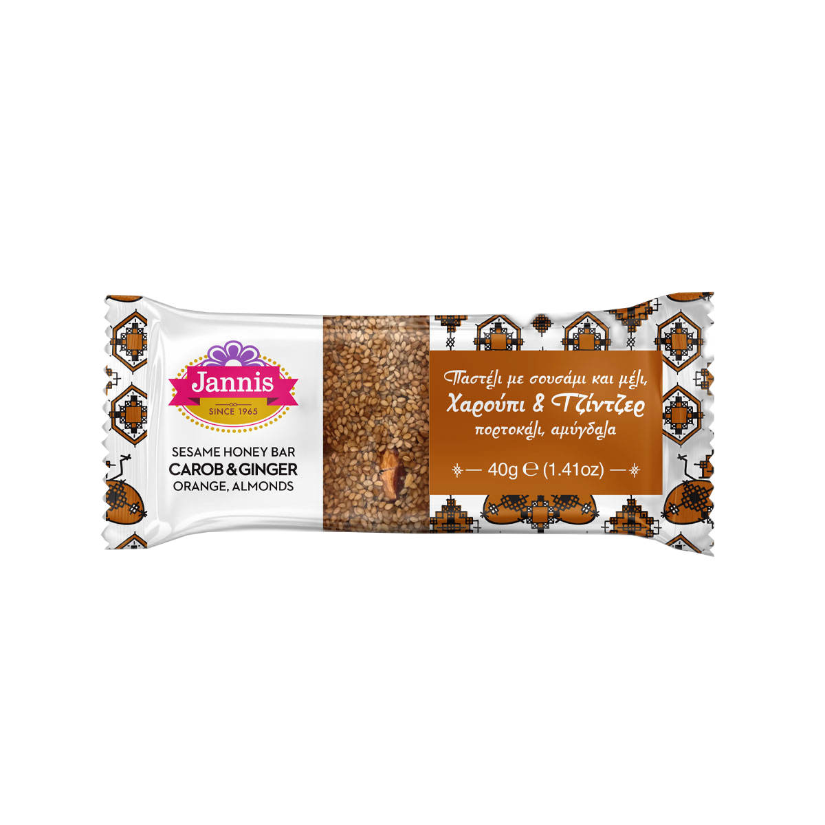 ჯანისი - სეზამის ბარი, თაფლით, ჯინჯერით, ულაქტ. უგლუტ. 70გრ.