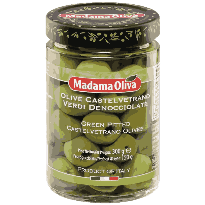 მადამა ოლივა-ზეთისხილი მწვანე კასტელვეტრანო მარილწყალში. 190 გ.