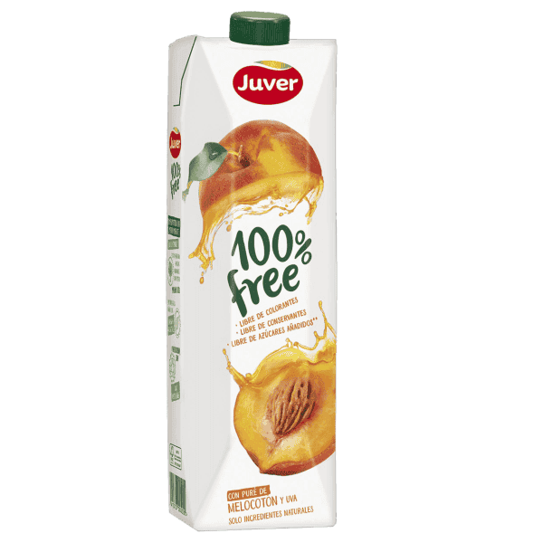 Juver - წვენი 100% ფრი, ატამი+ ყურძენი, უშაქრო, უგლუტენო 1.ლ