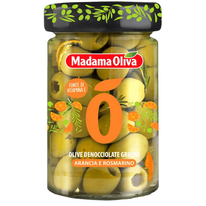 მადამა ოლივა-ზეთისხილი მწვანე ფორთოხლითა და როზმარინით 140გ.