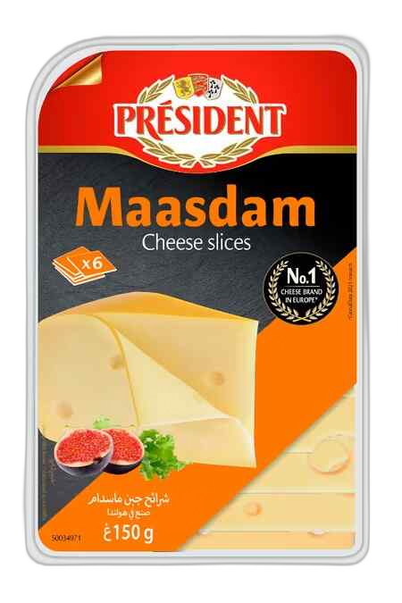 პრეზიდენტი ყველი მაზდამი ნაჭრები 48% 150 გ.