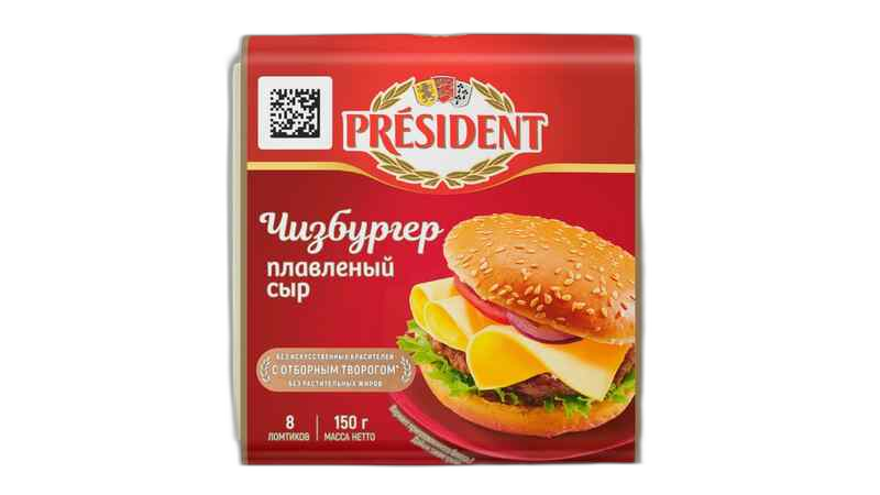 პრეზიდენტი მდნარი ყველის ნაჭრები ჩიზბურგერი 40% 150 გ.