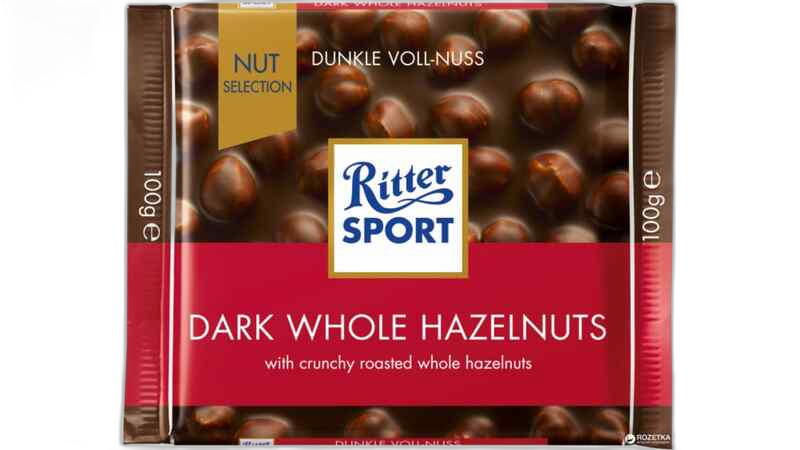 "Ritter sport"- შავი შოკოლადი მთელი თხილით