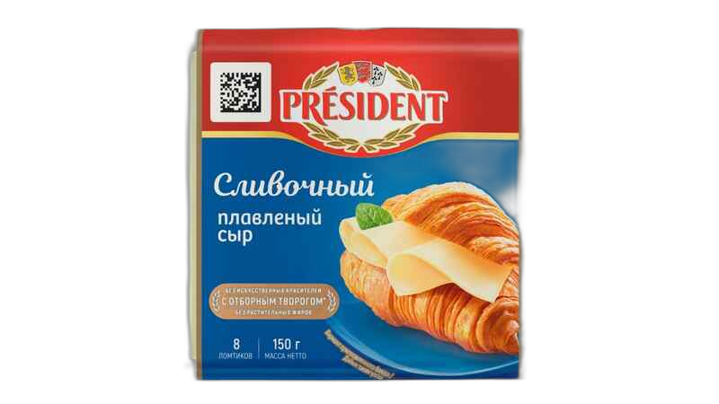 პრეზიდენტი მდნარი ყველის ნაჭრები ნაღების 40% 150 გ.