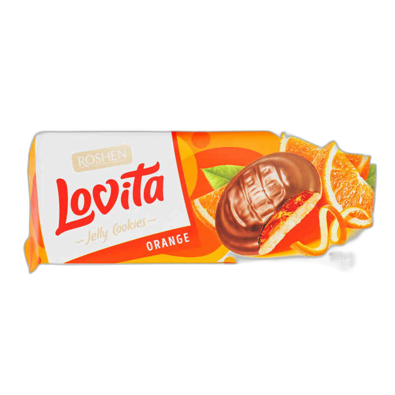 Lovita Jelly Cookies ჟელეს შიგთავსით ფორთოხლის არომატით  135გ /21ც