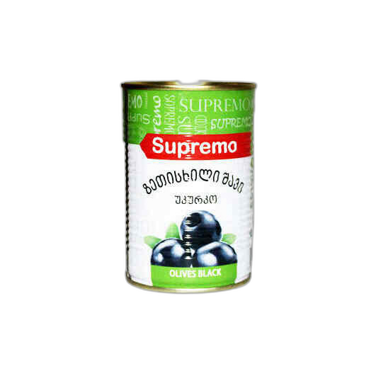 "SUPREMO"- ზეთისხილი შავი უკურკო  425გრ./სუპრემო/