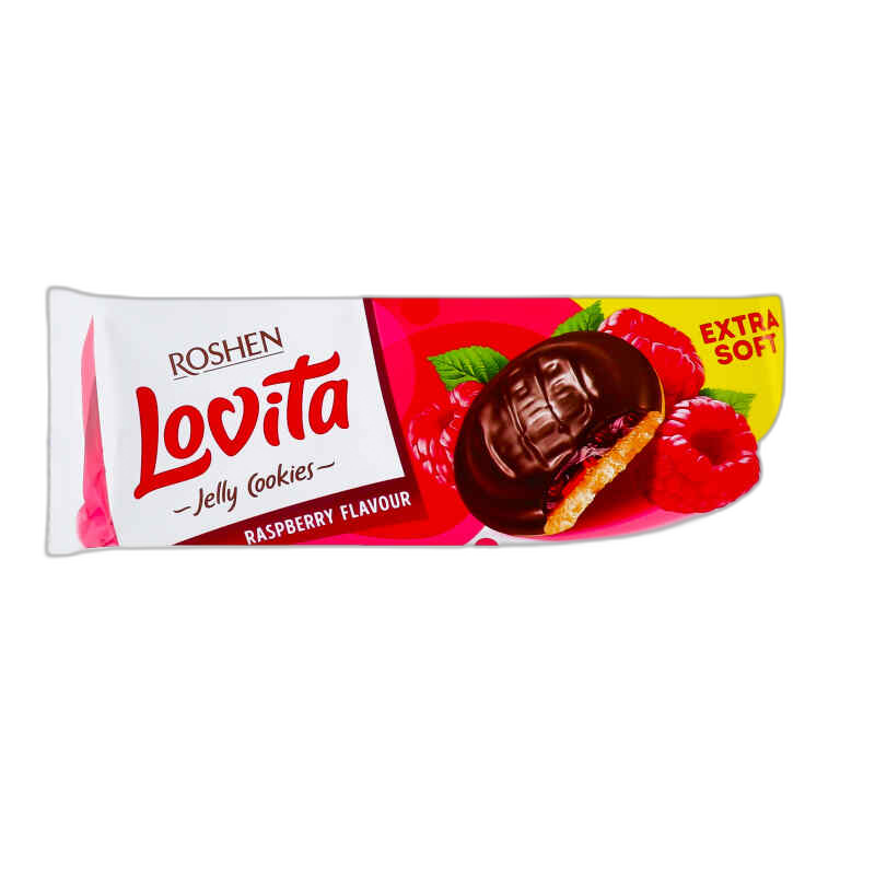 "Lovita Jelly Cookies"- ერბოზელილი ნამცხვარი  ჟელეს შიგთავსით ჟოლოს გემოთი 135 გ