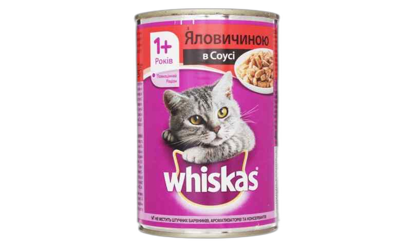 "ვისკასი"- კატის საკვები საქონლის ხორცით სოუსში 400გრ (24) თუნუქი