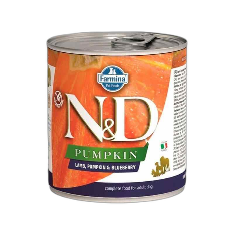 "N&D"- ძაღლის სველი საკვები გოგრა ბატკანი & მოცვი ზრდასრული 0.285 კგ