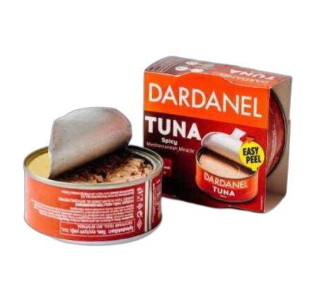 თინუსის ცხარე კონსერვი/ დარდანელი/ მზესუმზირის ზეთში 24*140გ