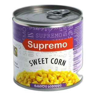 "SUPREMO"- სიმინდი კონსერვირებული 340გრ/სუპრემო/
