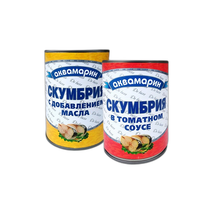 „აკვამარინი“ თევზის კონსერვი „სკუმბრია“ ტომატში/ზეთში 425 გ