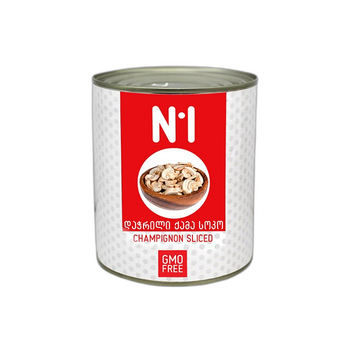 „ N1“ ქამა სოკოს კონსერვი, დაჭრილი 800 გ