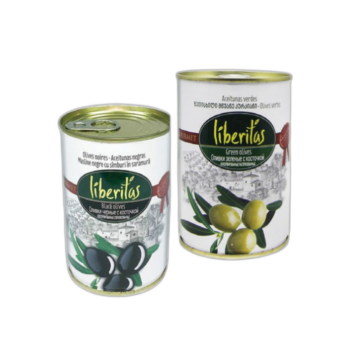 „ლიბერიტასი“ კონსერვი ზეთისხილის შავი/მწვანე უკურკო/კურკიანი 425 გ