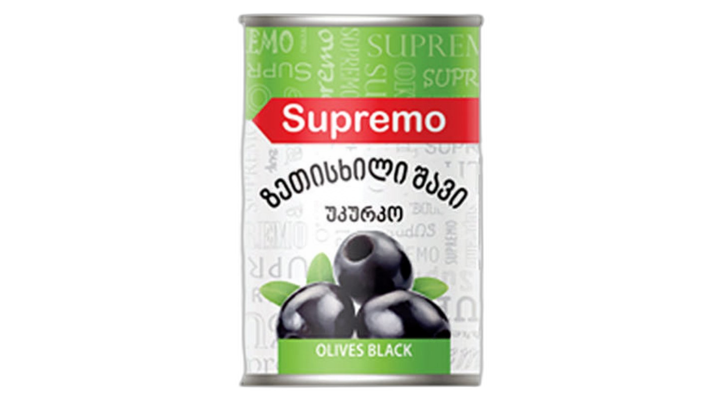 ზეთისხილი "სუპრემო" შავი უკურკო 425 გრ / 4860101960353