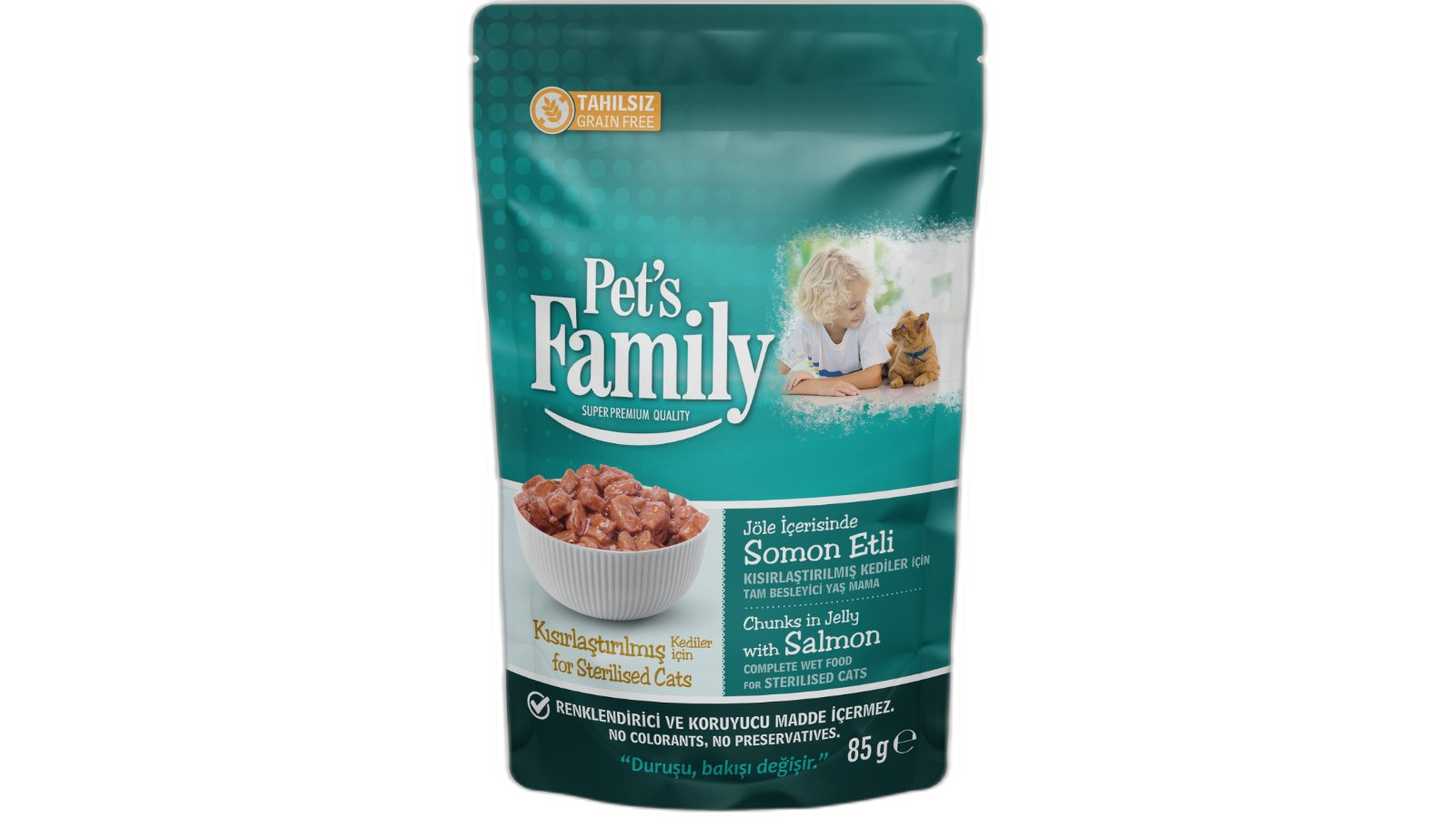 კატის საჭმელი "PetsFamily" სტერილიზებული, ჟელე ორაგულით 85 გრ / 8681085426552